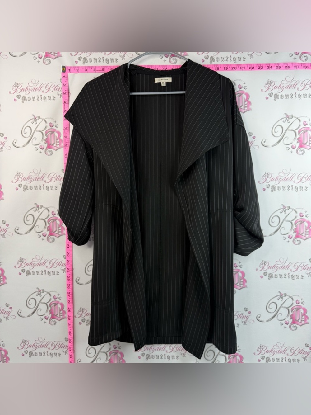 Worthington Open-Front Blazer Black Pinstripe